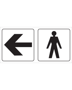 Bord met pictogram voor aanduiding ruimte voor heren met pijl naar links