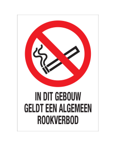 Bord met pictogram en tekst in dit gebouw geldt een algemeen rookverbod