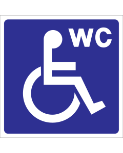 Blauw bord met pictogram mindervalide voor wc