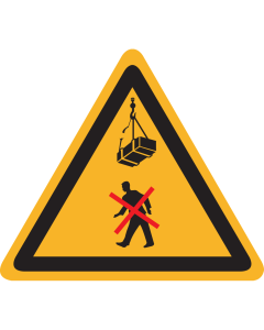 Bord met pictogram niet onder hangende last doorlopen.