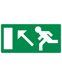 Bord met pictogram nooduitgang links naar boven