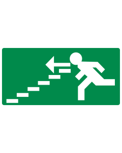 Bord met pictogram nooduitgang trap af links