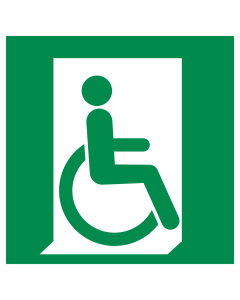 Kunststof bord met pictogram nooduitgang mindervaliden rechts ISO 7010