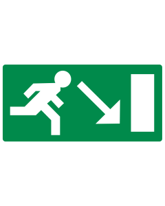 Bord met pictogram nooduitgang rechts omlaag