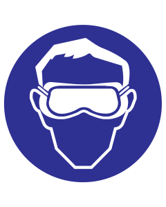 Blauw bord met pictogram om aan te duiden dat een panorama bril verplicht is