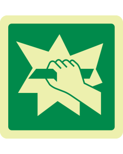 Fotoluminescerend bord met pictogram Glas Breken om deur te openen ISO 7010