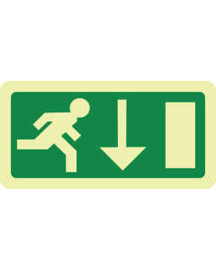 Fotoluminescerend bord met pictogram nooduitgang naar beneden