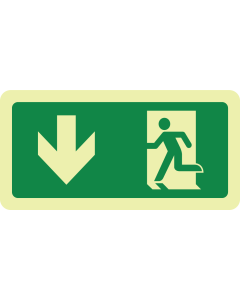 Fotoluminescerend bord met pictogram nooduitgang naar beneden openen linkerkant ISO 7010