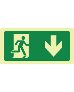 Fotoluminescerend bord met pictogram nooduitgang naar beneden openen rechterkant ISO 7010
