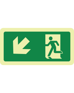 Fotoluminescerend bord met pictogram nooduitgang links omlaag ISO 7010