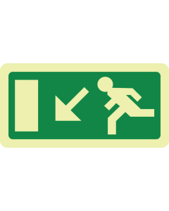Fotoluminescerend bord met pictogram nooduitgang links omlaag
