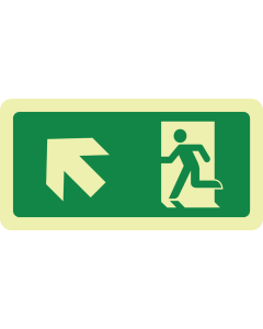 Fotoluminescerend bord nooduitgang links omhoog volgens ISO 7010