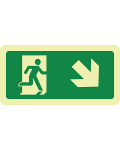 Fotoluminescerend bord met pictogram nooduitgang rechts omlaag ISO 7010