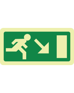 Fotoluminescerend bord met pictogram nooduitgang rechts omlaag
