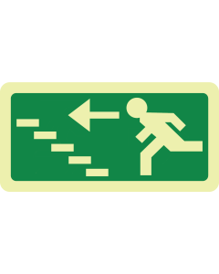 Fotoluminescerend bord met pictogram nooduitgang trap links omhoog