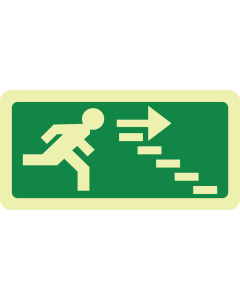 Fotoluminescerend bord met pictogram nooduitgang trap rechts omlaag