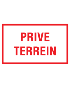 Bord Prive Terrein - wit tekstbord met rode tekst
