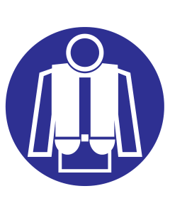 Blauw bord met pictogram om aan te duiden dat het gebruik van een zwemvest verplicht is