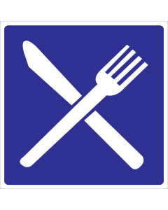Blauw bord met pictogram aanduiding eetgelegenheid 
