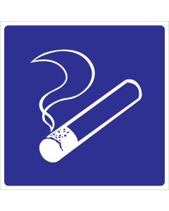 Blauw bord met pictogram voor aanduiden ruimte waar roken is toegestaan