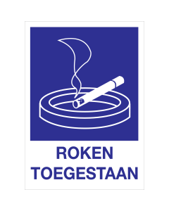 Blauw bord met pictogram sigaret en tekst voor aanduiding ruimte waar roken is toegestaan