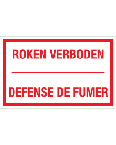 Bord Roken Verboden - 2 talen NL en FR - wit tekstbord met rode tekst