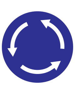 Blauw bord met pictogram om een rotonde aan te duiden
