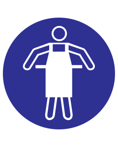 Blauw bord met pictogram om aan te duiden dat het dragen van een schort verplicht is - ISO7010 - M026