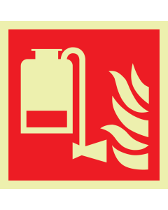 Fotoluminescerend bord met pictogram van een draagbare schuimblus unit volgens ISO 7010