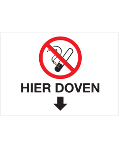 Bord met pictogram en tekst hier doven