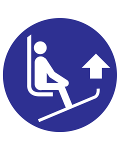 Blauw bord met pictogram om aan te duiden dat de skipunten omhoog moeten