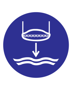 Blauwe sticker met pictogram om aan te duiden sloep laten zakken