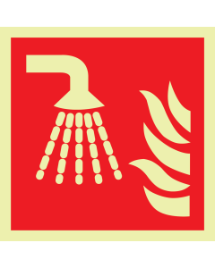 Fotoluminescerend bord met pictogram van een sprinkler volgens ISO 7010