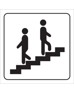 Wit bord met pictogram voor aanduiding trap omhoog en omlaag