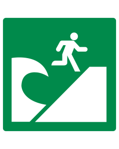 Bord met pictogram tsunami evacuatie gebied ISO 7010