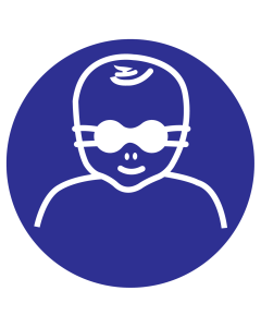 Blauw bord met pictogram voor het aanduiden dat een opaak bril voor kinderen verplicht is - ISO7010 - M025