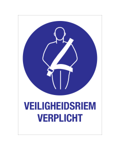 Bord met pictogram en tekst om aan te duiden dat een gordel verplicht is