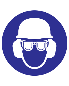 Bord Helm, oog en gehoorbescherming verplicht ISO7010