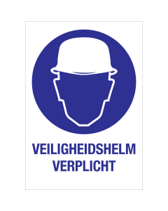 Bord met pictogram en tekst om aan te duiden dat een veiligheidshelm verplicht is