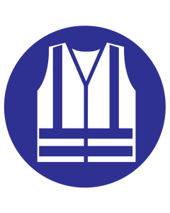 Blauw bordje met pictogram om aan te duiden dat een veiligheidshesje verplicht is - ISO7010 - M015