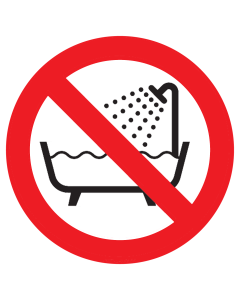 Bord met pictogram verboden dit apparaat te gebruiken in bad of douche