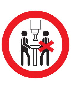 Bord met pictogram verboden met twee personen tegelijk aan de machine te werken