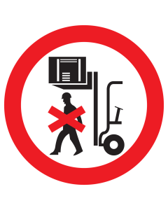 Bord met pictogram verboden onder de heftruck te lopen