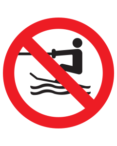 Bord met pictogram voortgetrokken wateractiviteiten verboden ISO7010 - P058