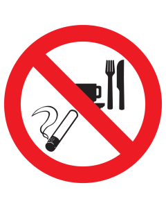 Bord met pictogram roken eten en drinken verboden