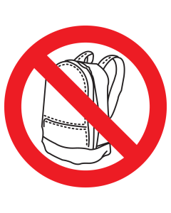 Bord met pictogram rugzakken verboden