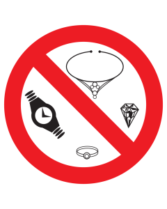 Bord met pictogram sieraden verboden