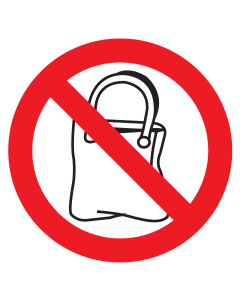 Bord met pictogram handtassen verboden