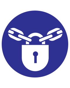 Blauw bord met pictogram om aan te duiden dat een hangslot verplicht is - ISO7010 - M028