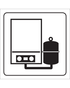 Wit bord met pictogram voor aanduiden ruimte met verwarmingsketel.